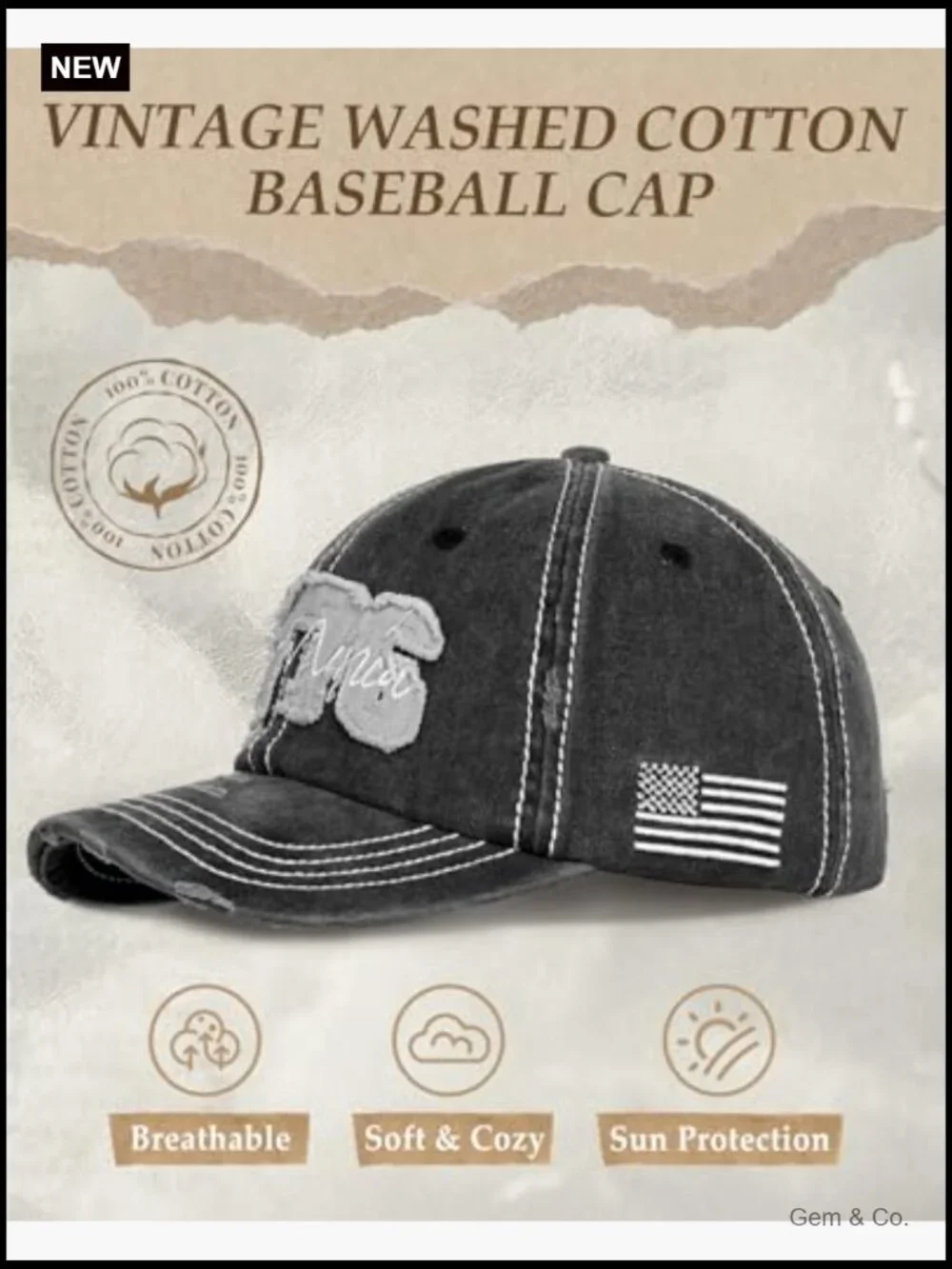 Vintage Distressed Low Profile Cotton Baseball Hat Adjustable